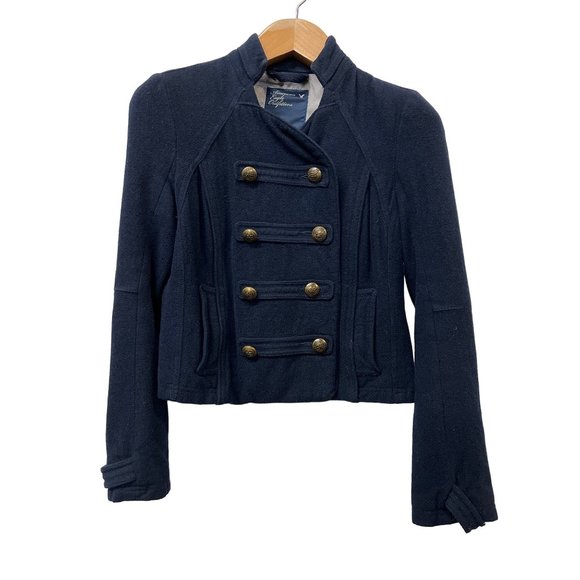 American Eagle Outfitters Military Coat Navy Blue Wool Jacket - Picture 1 of 11